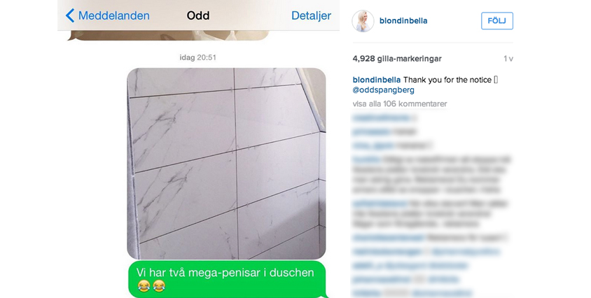 I det marmorinspirerade kaklet kunde hon se tv&aring; stora snoppar. 