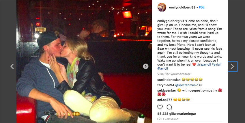 Ex-flickvännen Emily Goldberg uttrycker sin sorg på Instagram.