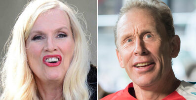 Gunilla Persson i j&auml;ttebr&aring;k med Gunde Svan