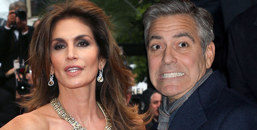 Cindy Crawford avsl&ouml;jar att hon och George Clooney r&aring;kade hamna i s&auml;ng. 