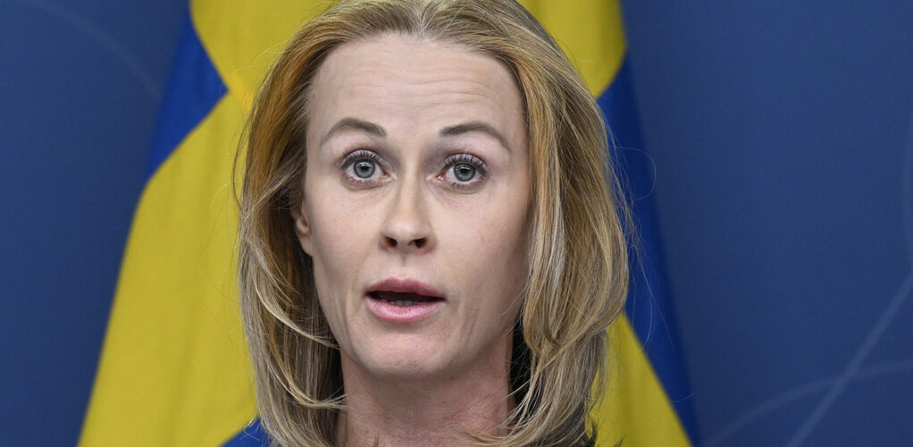 STOCKHOLM 2023-04-05 Katja Nyberg (SD) talesperson i polisfrågor vid pressträff där Tidöpartierna presenterar förslag om hemliga tvångsmedel. Foto:Jessica Gow / TT / kod 10070