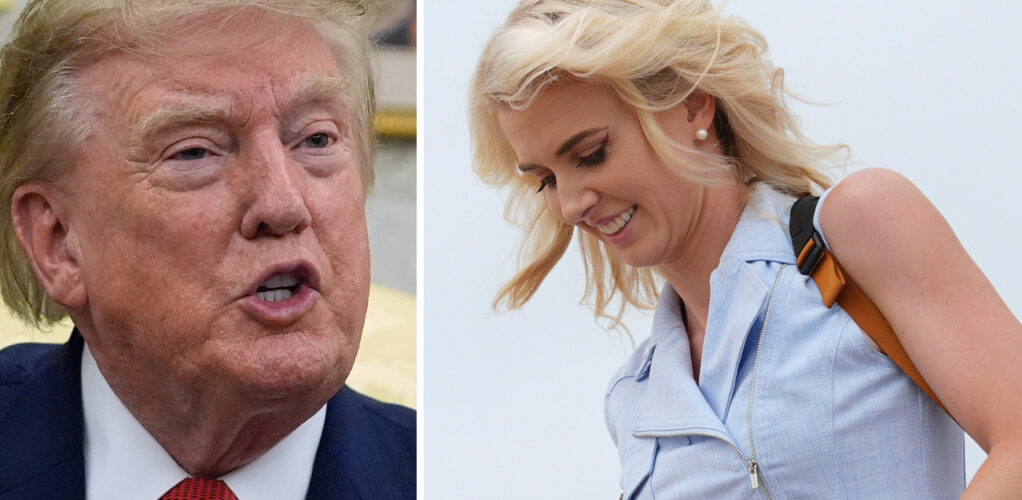Donald Trump exploderade efter frågorna om den blonda assistenten Natalie Harp.