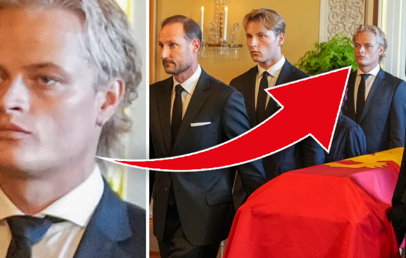 H&auml;r b&auml;r skandalsonen Marius kung Haralds kista &ndash; med fotboja