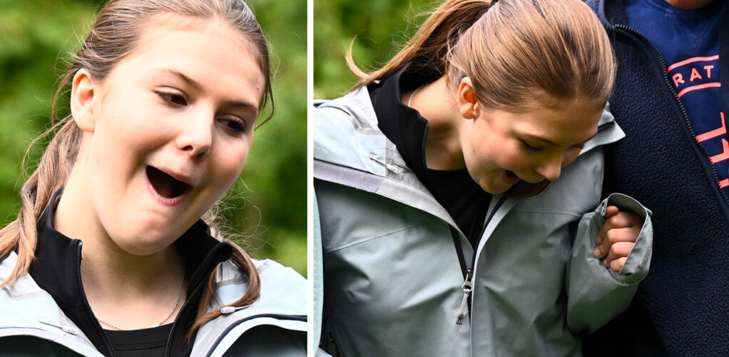 Prinsessan Estelle gjorde flera uttrycksfulla miner under familjens utflykt i naturen.