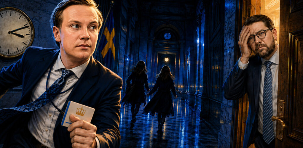 Tobias Anderssons nattliga riksdagsbesök med två 18-åriga kvinnor kommer synnerligen olägligt för Jimmie Åkesson.